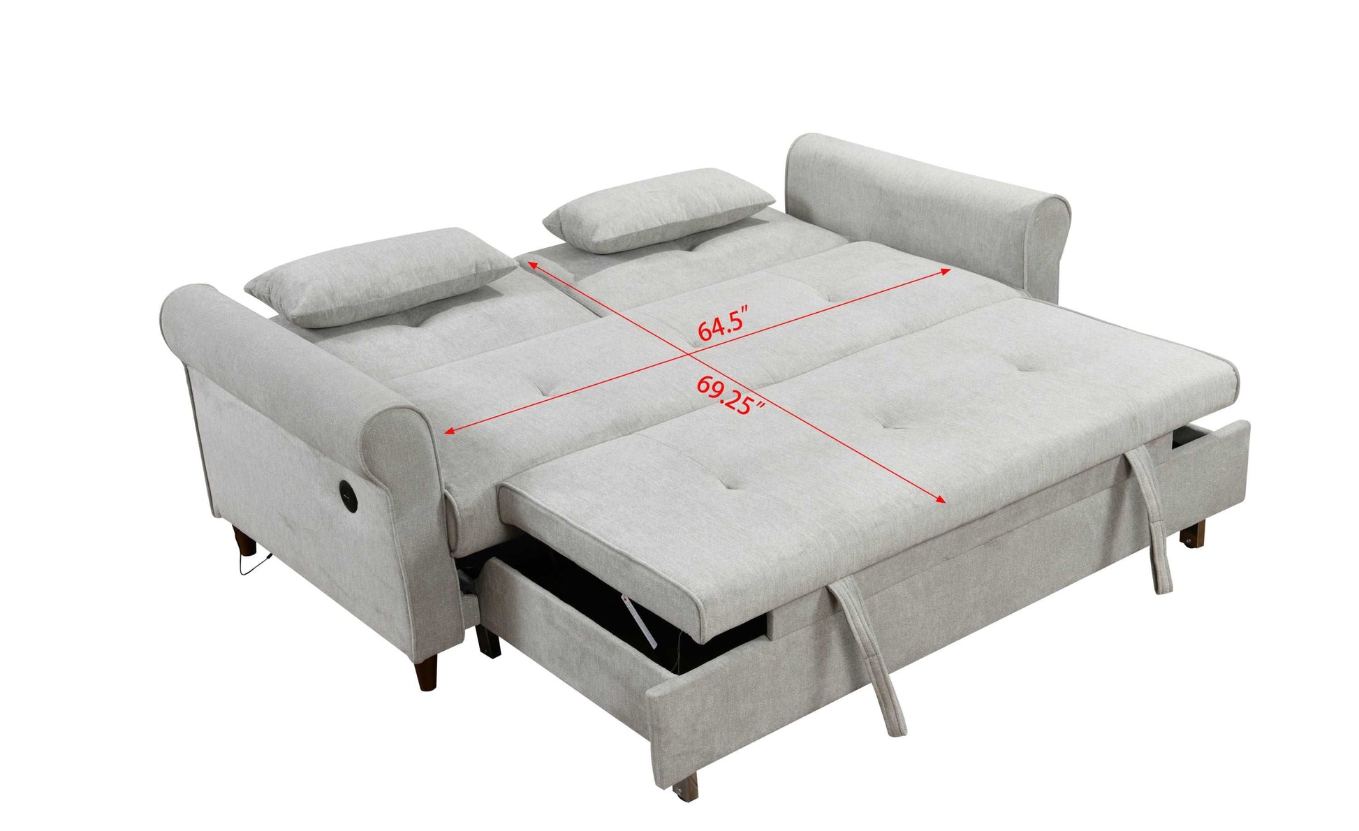 3 in 1 Convertible Sleeper Sofa Bed, Modern Fabric Loveseat Futon Sofa Couch with Pullout Bed,2 Pillows ,Small Love Seat Lounge Sofa with Rolled Arm,USB Charging Port, Furniture for Living Room, Gray