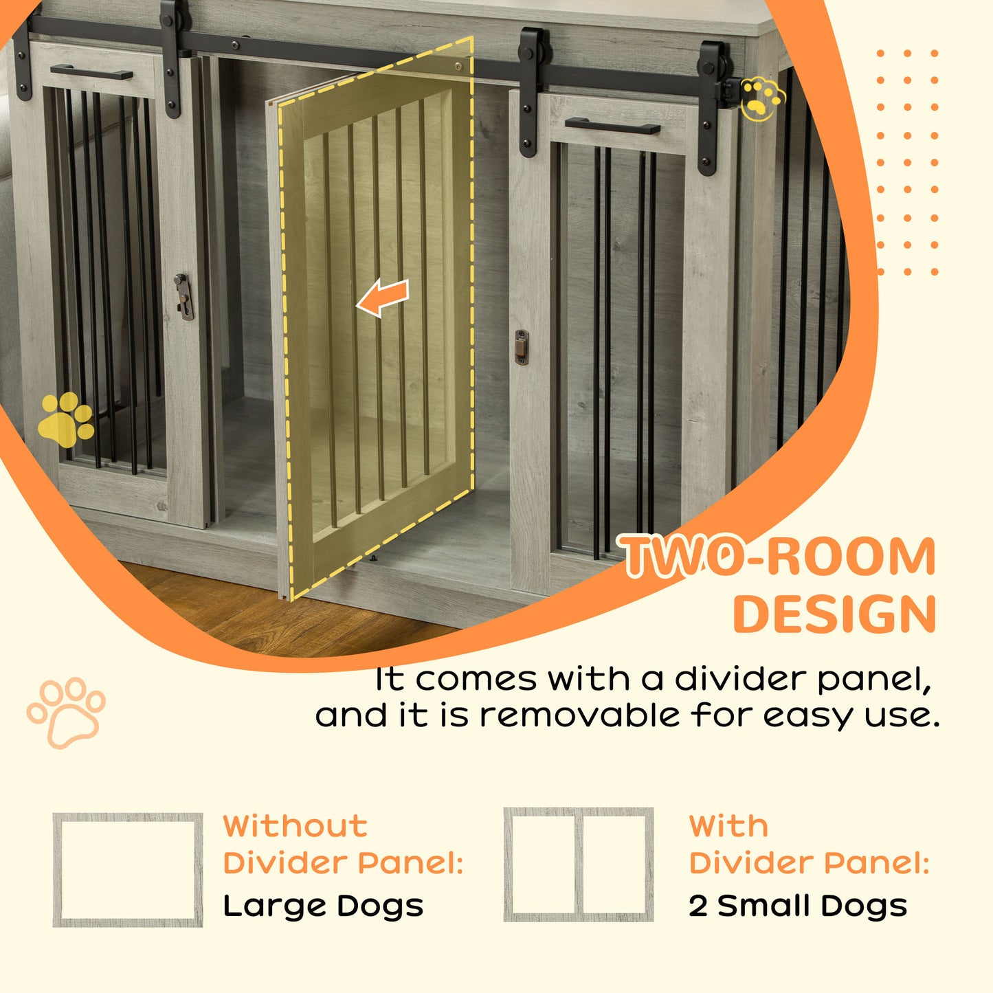 PawHut Dog Crate Furniture with Divider, Dog Crate End Table for Small to Large Dogs, Large Indoor Dog Kennel with Double Doors, 47"W x 23.5"D x 35"H, Gray