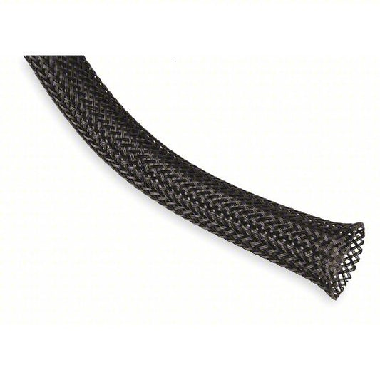 Braided Sleeving: 1/4 in Inside Dia, Expandable, For 0.438 in Max Bundle Dia, 100 ft Lg, PET, Black