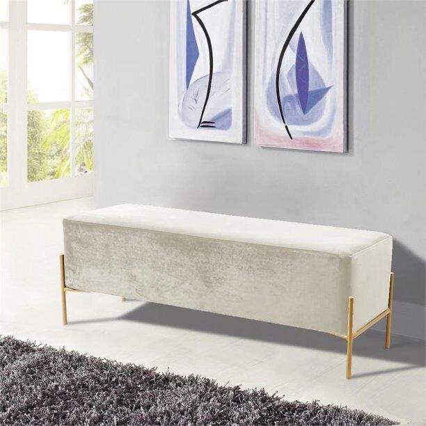 Meridian Furniture Isla Contemporary Velvet Bench in White