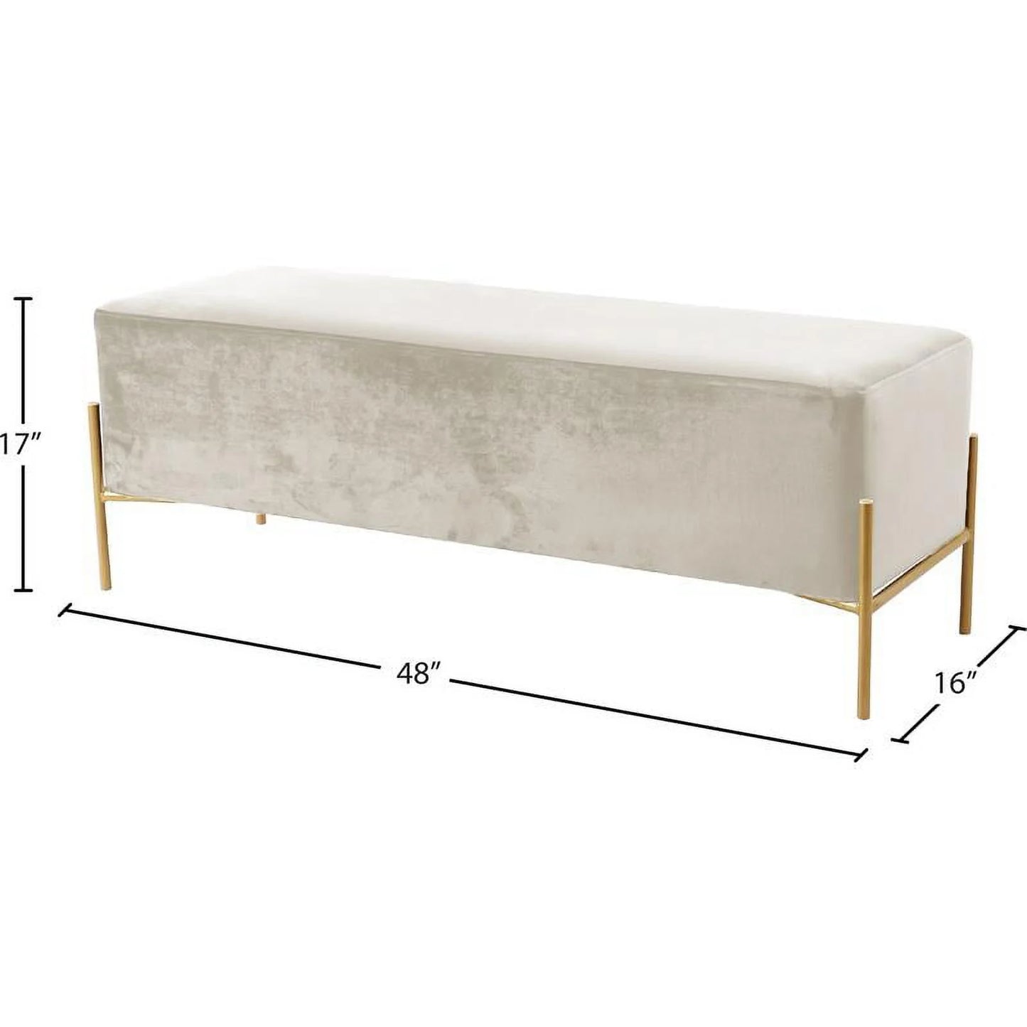 Meridian Furniture Isla Contemporary Velvet Bench in White