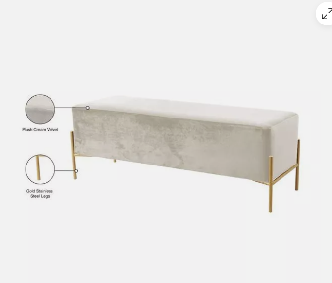 Meridian Furniture Isla Contemporary Velvet Bench in White