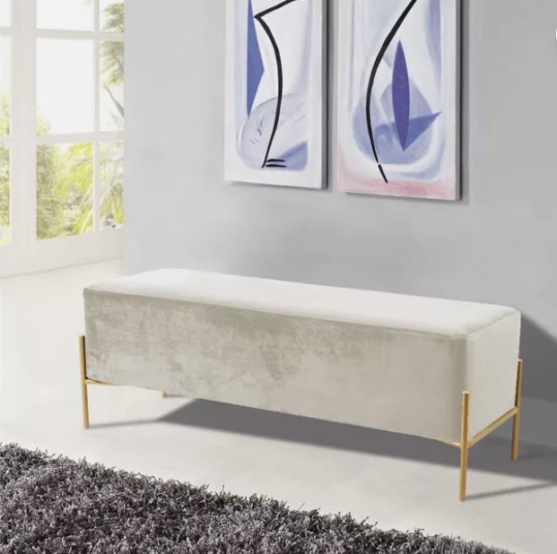 Meridian Furniture Isla Contemporary Velvet Bench in White