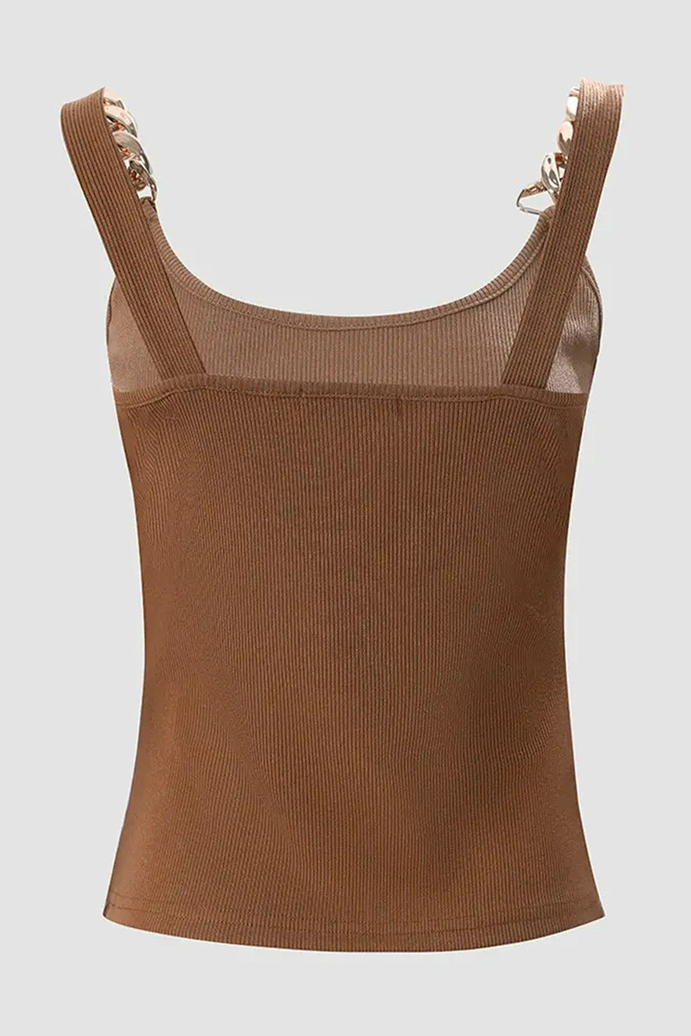 Make eyes turn with this Brown Gold Chain Straps Rib Knit Tank Top