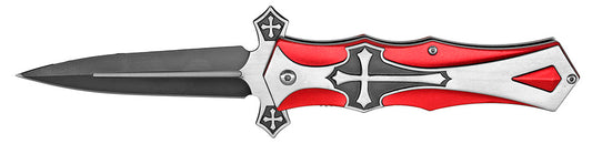5" Spring Assist Cross Folding Pocket Knife - Red