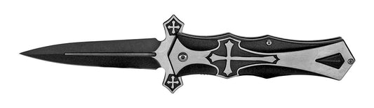5" Spring Assisted Cross Folding Pocket Knife - Black