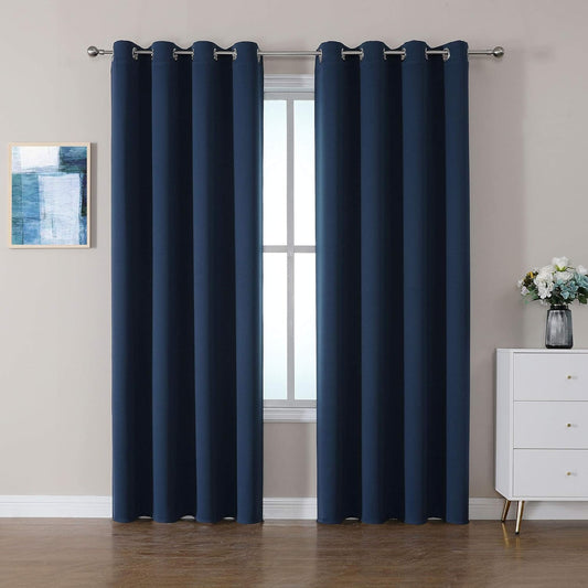 CUCRAF Blackout Room Darkening Grommet Window Curtains for Bedroom,Light Blocking Drapes for Living Room 84 inch Length, 2 Packs of 2 Panels EACH (52 x 84 Inch, Navy Blue)