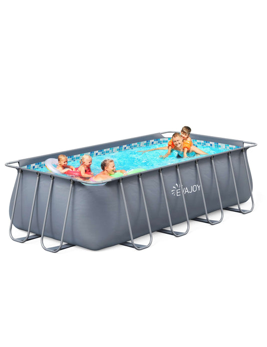 14ft x 7ft x 48in Metal Frame Swimming Pool Set for Families, Rectangular Above Ground Pool Set with Cartridge Filter Pump, Filter Cartridge, Pool Ladder, Ground Cloth, Pool Cover for Backyard