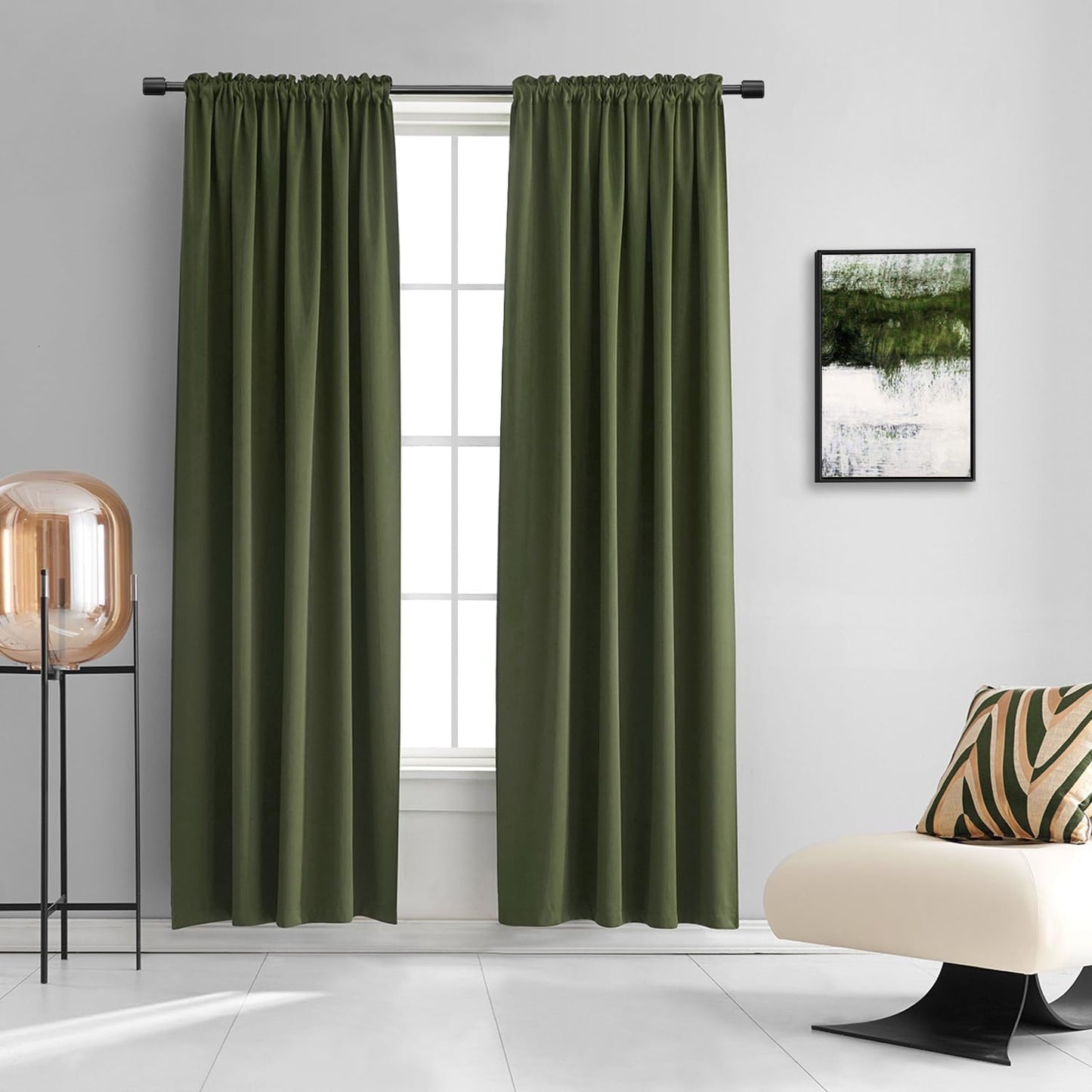 2 Packs of 2 (4 TOTAL)DONREN Dark Olive Green Christmas Deco Blackout Curtains 84 Inch Length for Guest Room - Cedar Green Room Darkening Thermal Insulated for Bedroom Livingroom 52" Wide x 84" Long,4 Panels