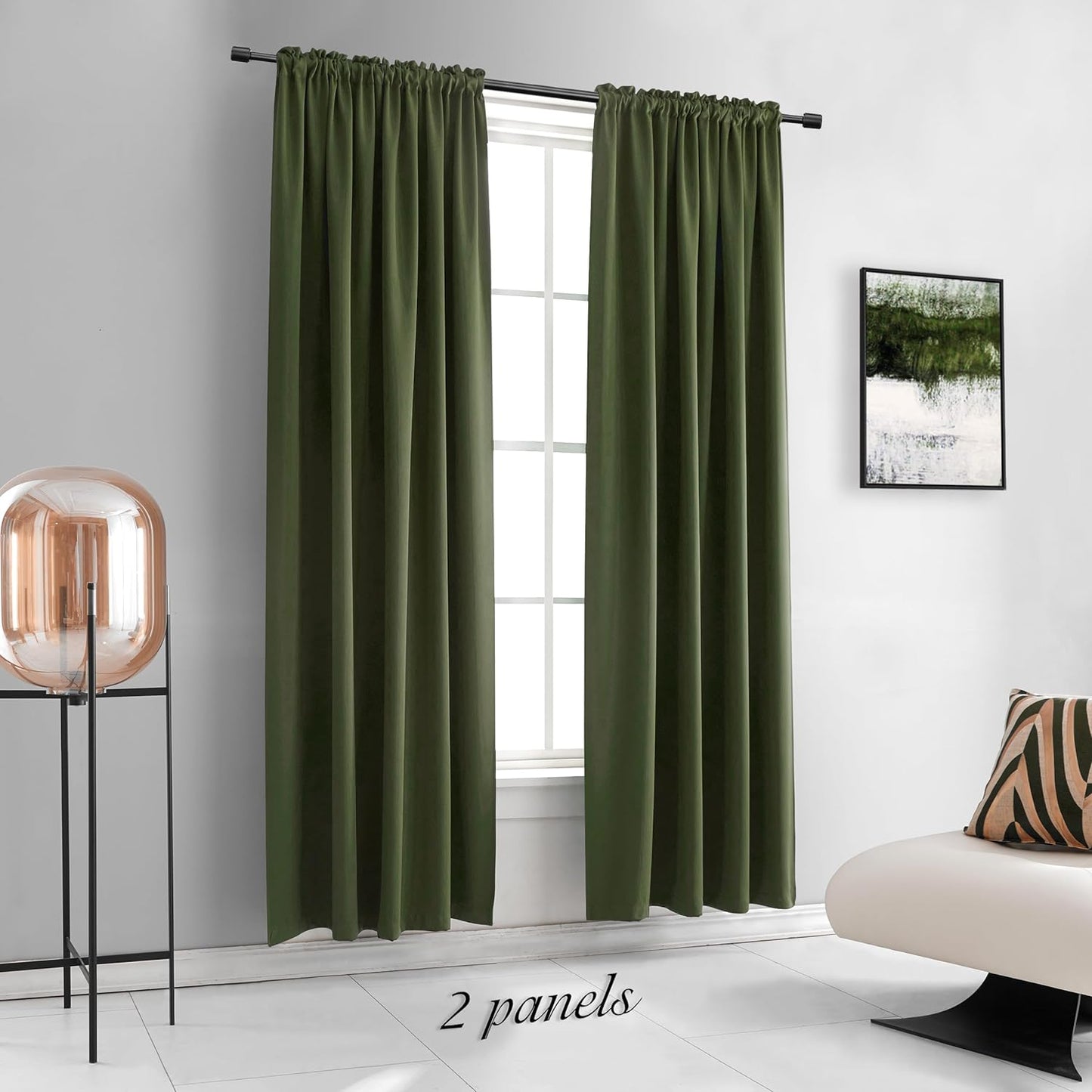 2 Packs of 2 (4 TOTAL)DONREN Dark Olive Green Christmas Deco Blackout Curtains 84 Inch Length for Guest Room - Cedar Green Room Darkening Thermal Insulated for Bedroom Livingroom 52" Wide x 84" Long,4 Panels