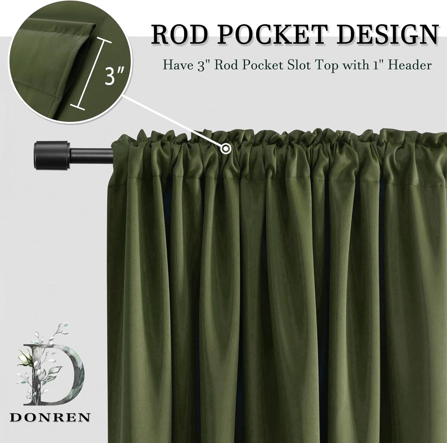 2 Packs of 2 (4 TOTAL)DONREN Dark Olive Green Christmas Deco Blackout Curtains 84 Inch Length for Guest Room - Cedar Green Room Darkening Thermal Insulated for Bedroom Livingroom 52" Wide x 84" Long,4 Panels