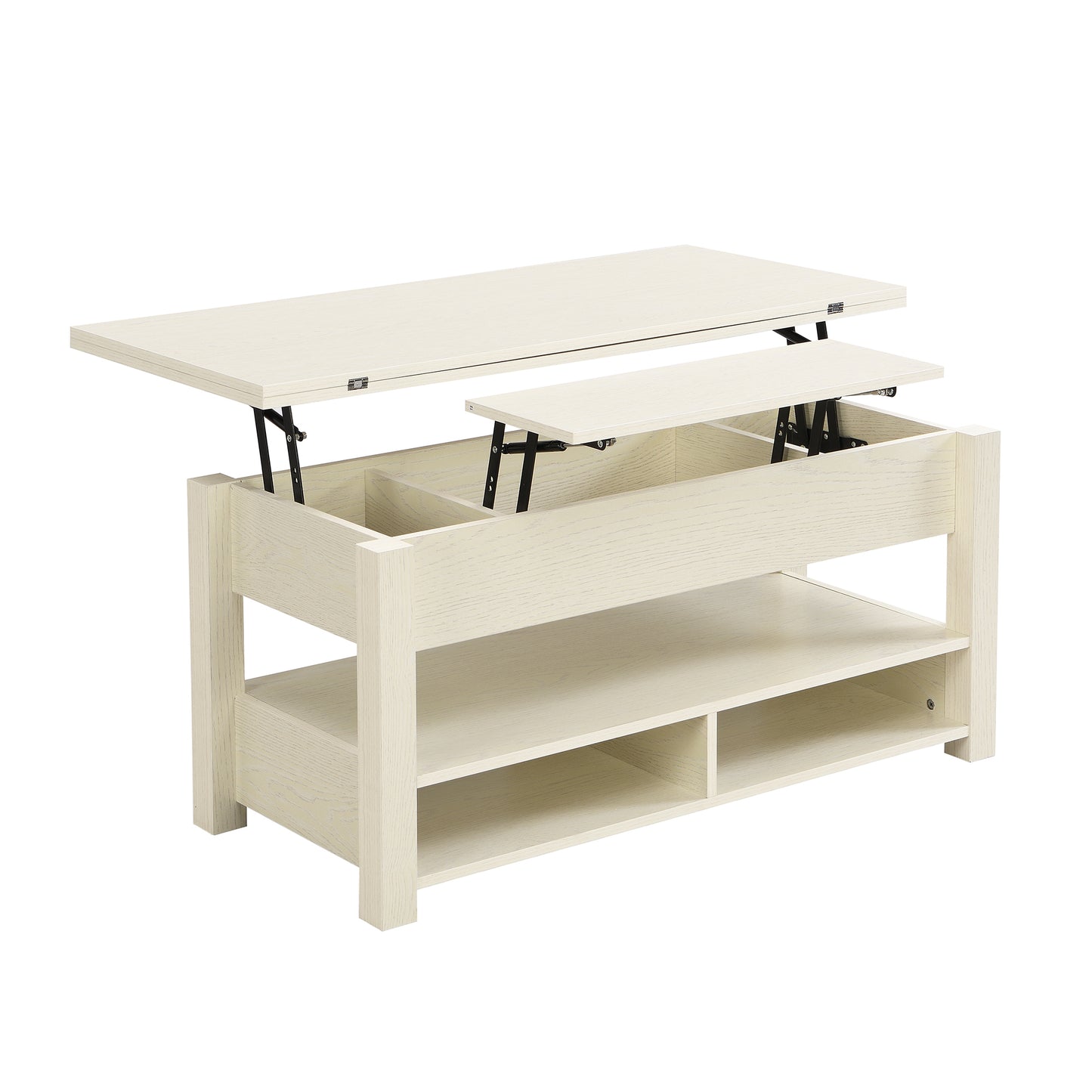 ON-TREND Lift Top Coffee Table, Multi-Functional Coffee Table with Open Shelves, Modern Lift Tabletop Dining Table for Living Room, Home Office, Rustic Ivory