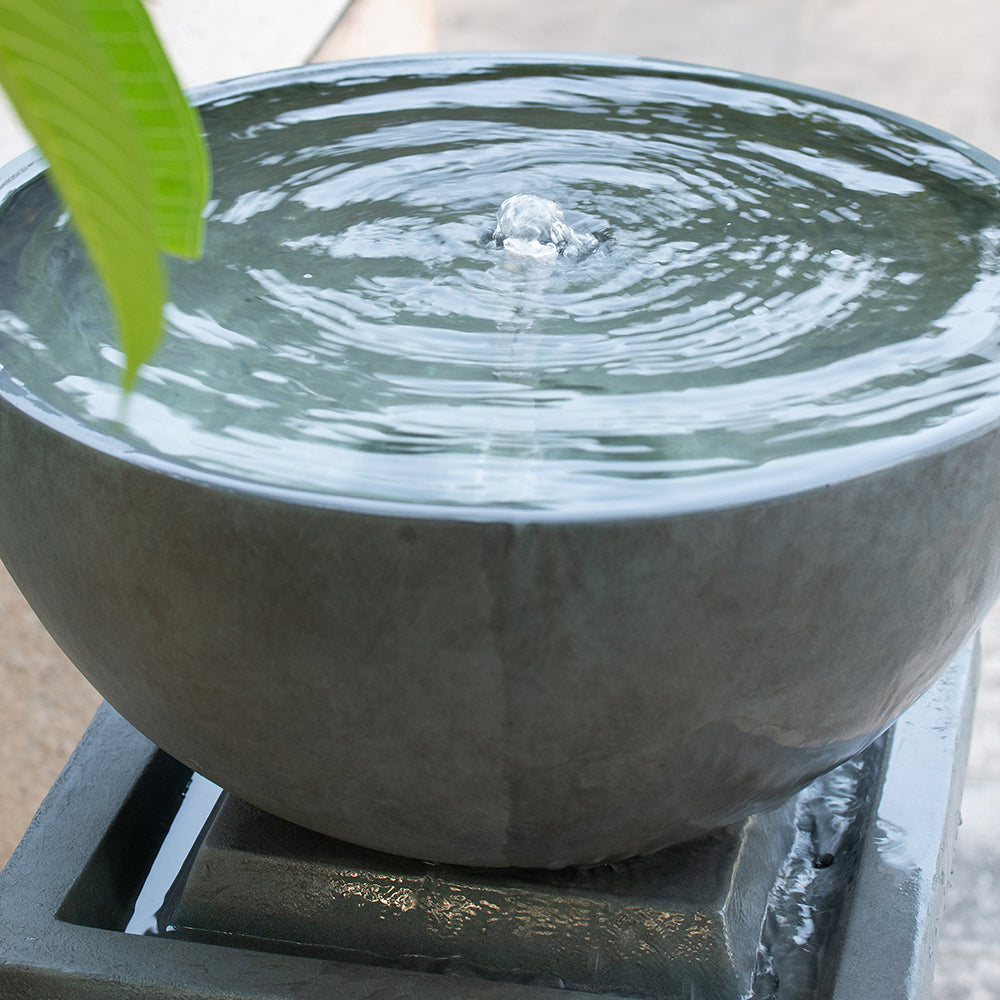 35.5" Polyresin Gray Zen Bowl Water Fountain, Outdoor Bird Feeder /Bath Fountains, Relaxing Water Feature for Garden Lawn Backyard Porch