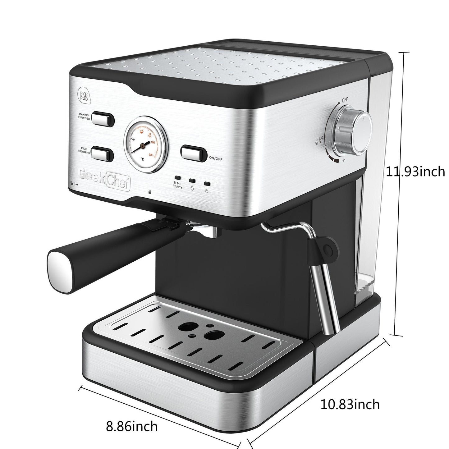 Espresso Machine 20 Bar Pump Pressure Cappuccino latte  with ESE POD filter&Milk Frother Steam Wand&thermometer, 1.5L Water Tank, Stainless steel Espresso Complimentary ESE Filter Ban on Amazon