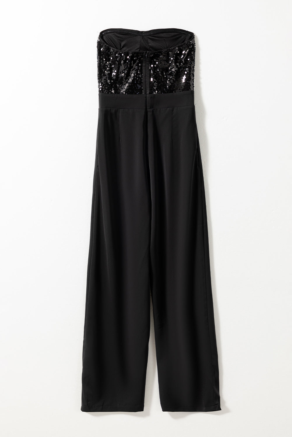 SEXY BUST huggin, BUTT huggin Black Sequin Tube Top Wide Leg Jumpsuit