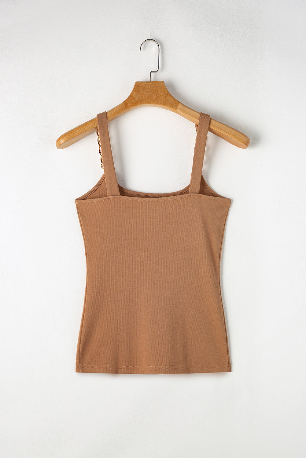 Make eyes turn with this Brown Gold Chain Straps Rib Knit Tank Top