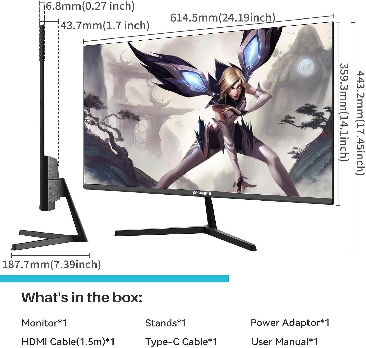 Sansui Computer Monitors 27 inch 100Hz IPS USB Type-C FHD 1080P HDR10 Built-in Speakers HDMI DP Game RTS/FPS tilt Adjustable for Working and Gaming (ES-27X3 Type-C Cable & HDMI Cable Included)