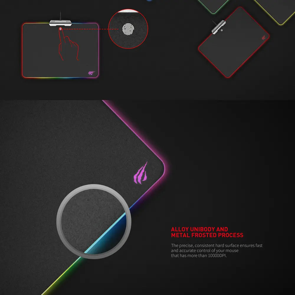 MP02 LED PC light mouse pad, USB cable mouse pad, 10 color modes, non-slip, touch button