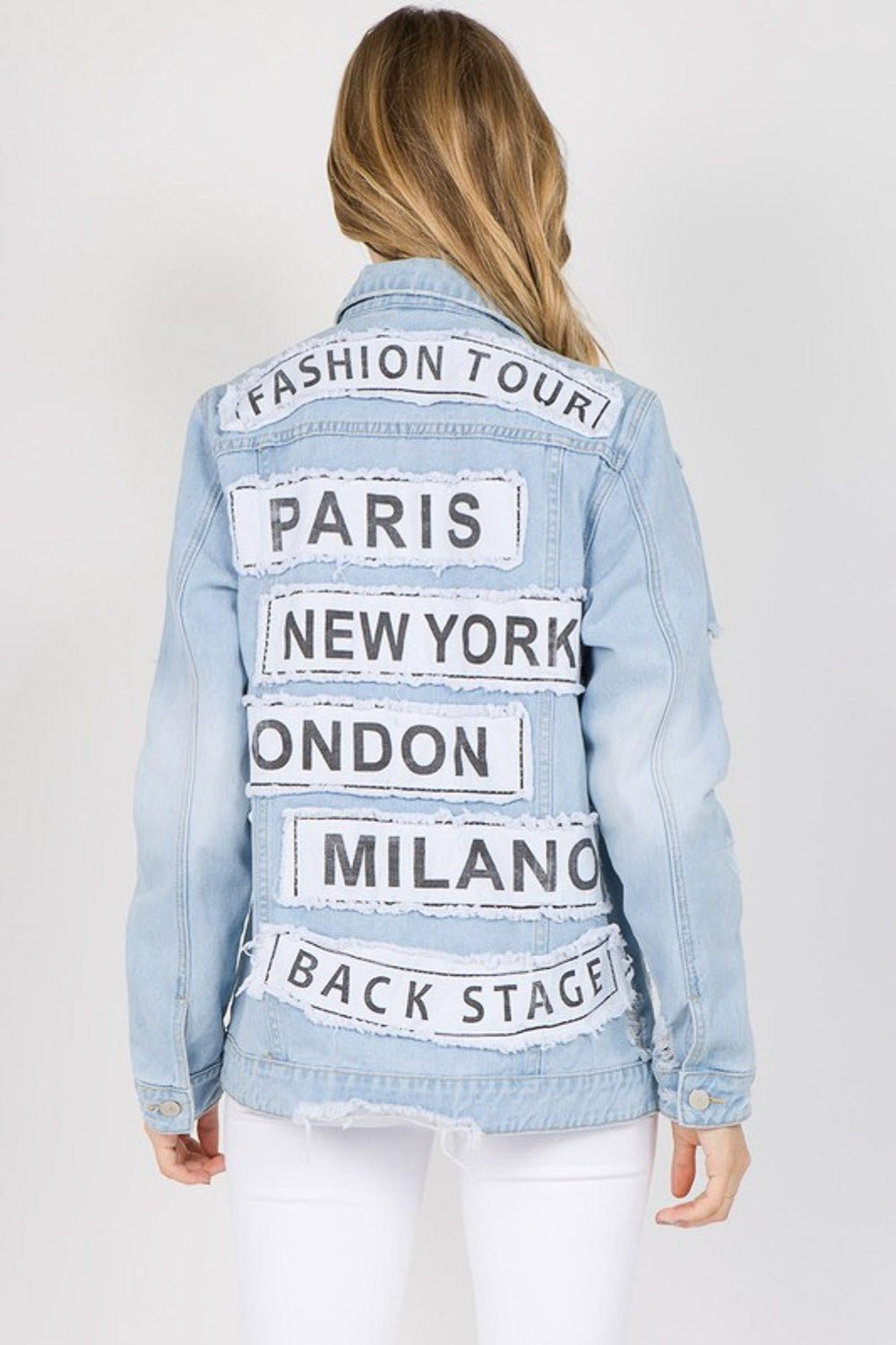 Bang-Up American Bazi Letter Patched Distressed Denim Jacket