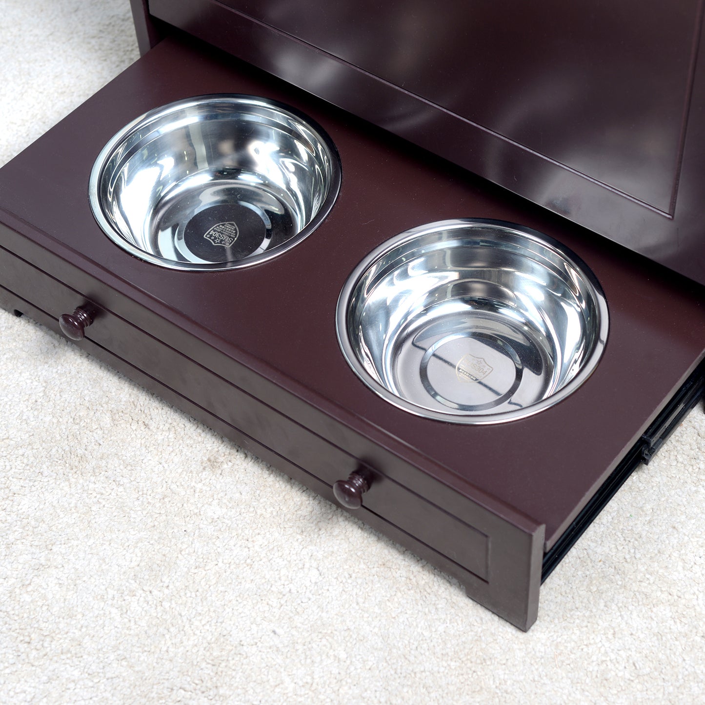 Pet Feeder Station with Storage,Made of MDF and Waterproof Painted,Dog and Cat Feeder Cabinet with Stainless Bowl