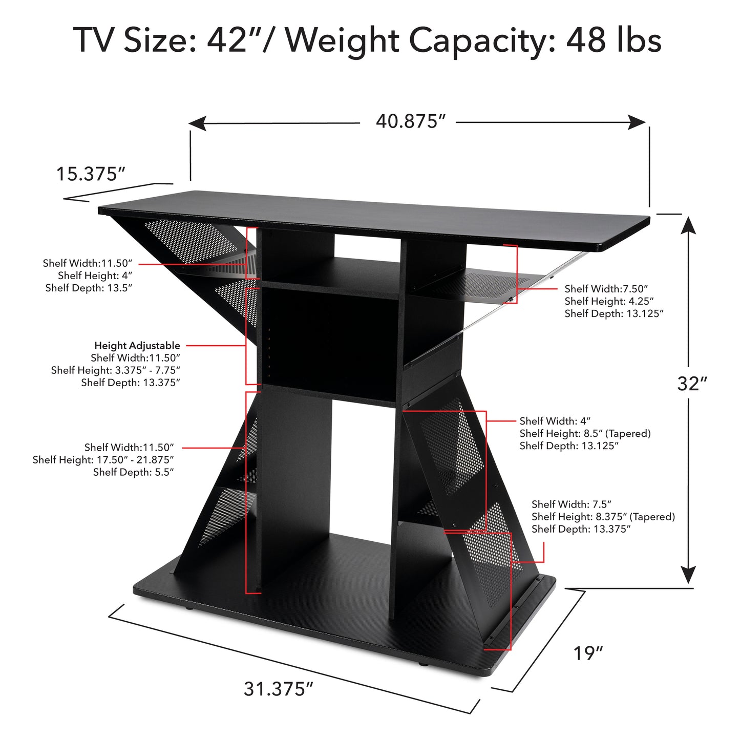 Gaming TV Stand, Holds your Consoles and Games, Built in Cable Management, 12 Storage Compartments