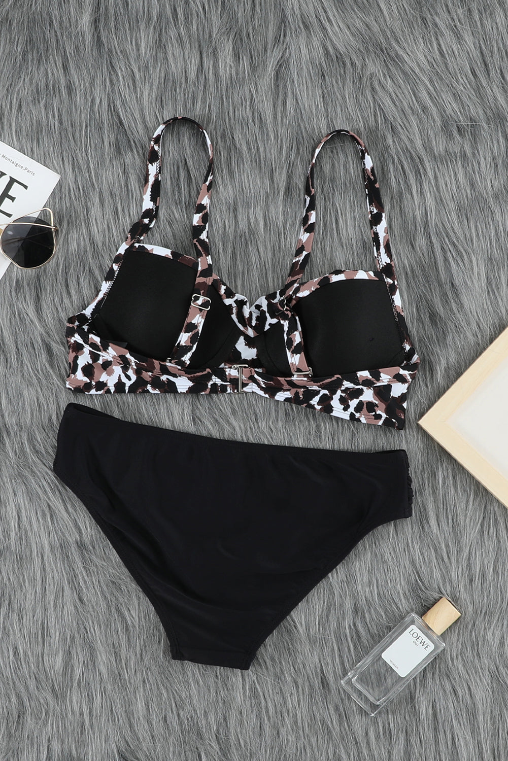 HOT and SEXY Black Twisted Bust Leopard Bikini Set