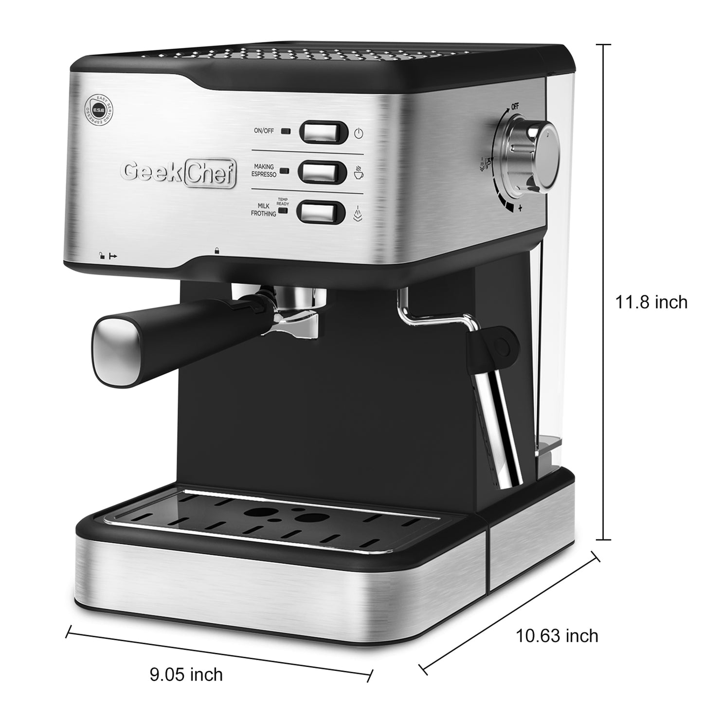 Geek Chef Espresso Machine, Espresso and Cappuccino latte Maker 20 Bar Pump Coffee Machine Compatible with ESE POD capsules filter&Milk Frother Steam Wand,950W,1.5L Water Tank Ban on Amazon