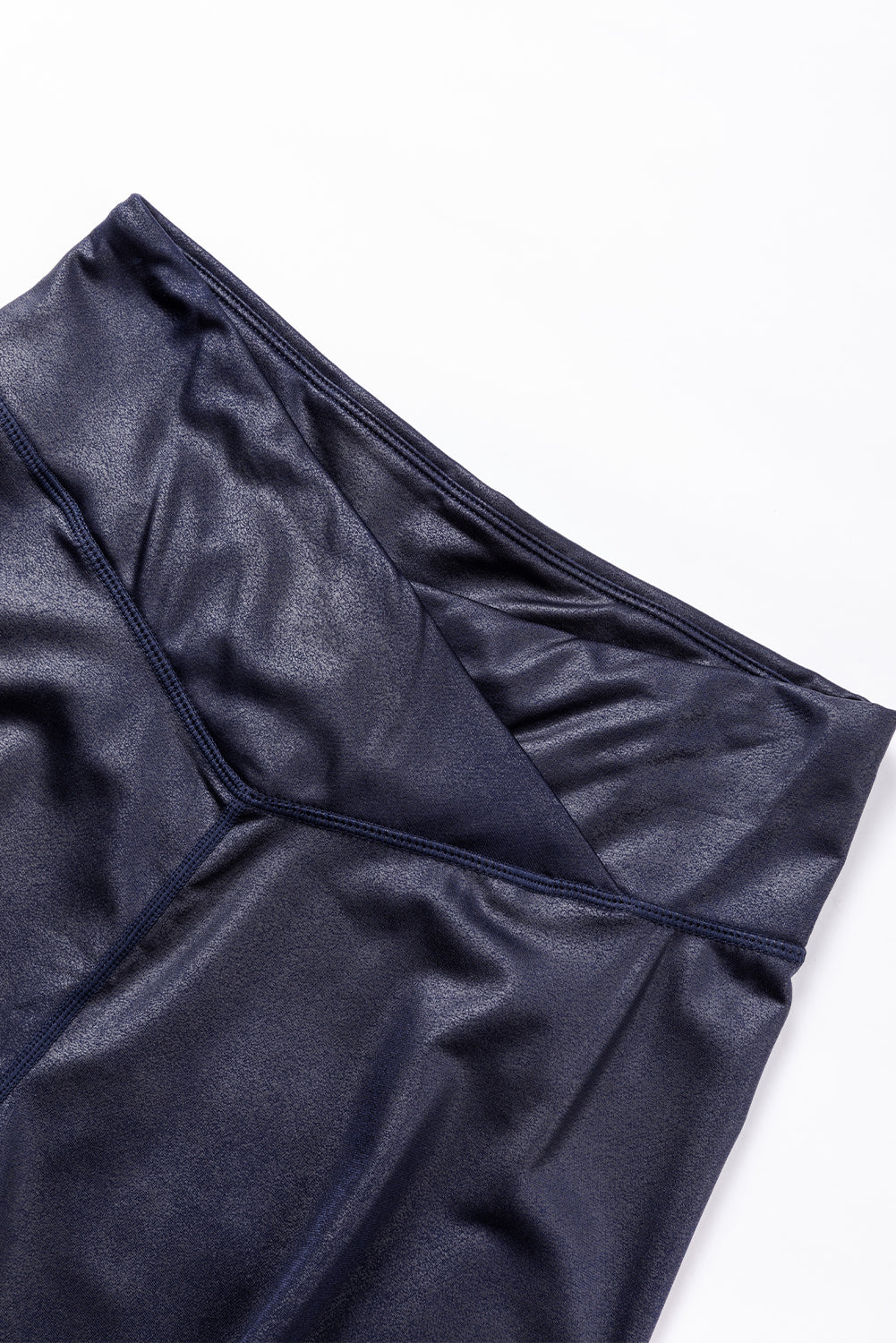 Body huggin Navy Blue Crossed Dip Waist Sleek Leather Leggings