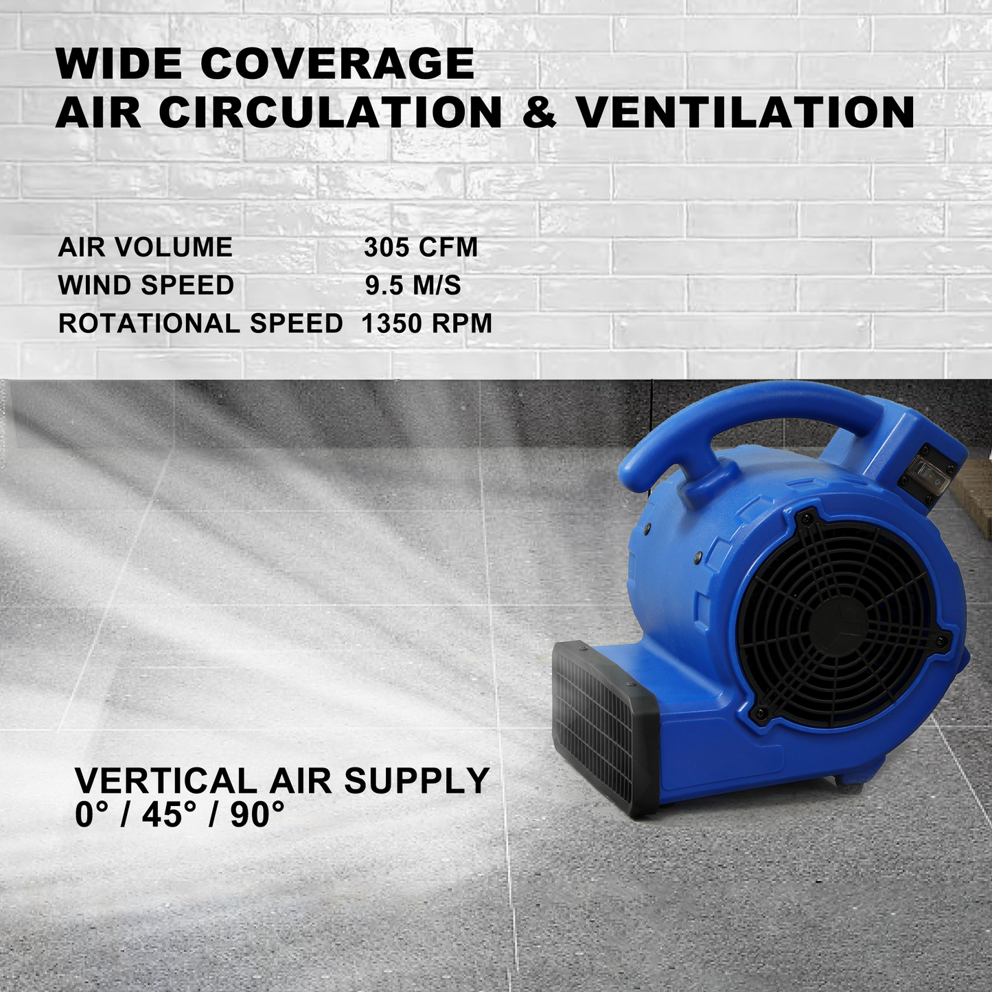 Simple Deluxe Air Mover, 305 CFM Mini Floor Blower Fan for Water Damage, Blue, 12 Inch