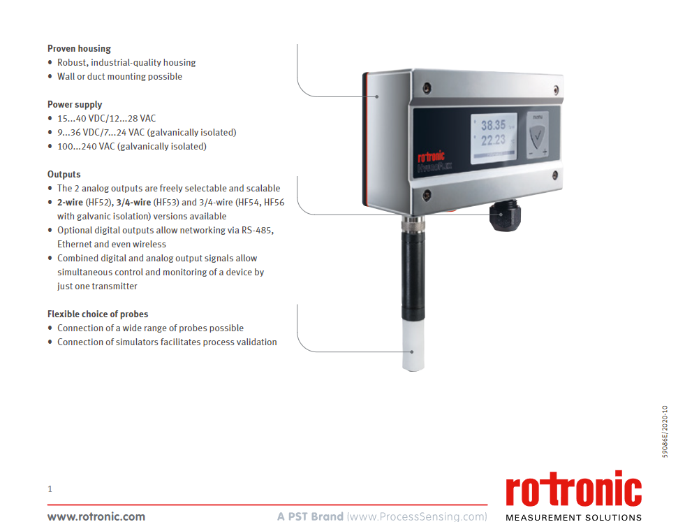 Rotronic HygroFlex5-Series Humidity Transmitters W/Advanced Serie HygroClip2 (PROBE INCLUDED)