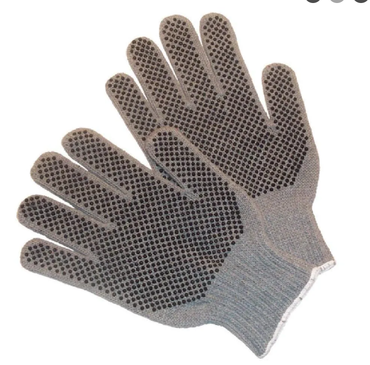 POLY COTTON GLOVES, XL, HEMMED CUFF/ELASTIC KNIT WRIST, DOTTED FINISH