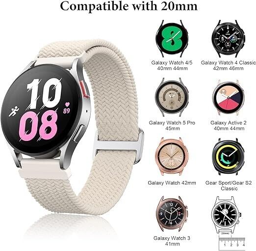 20mm Braided Bands Compatible with Samsung Galaxy Watch 6/5/4 (5 BAND PACK)