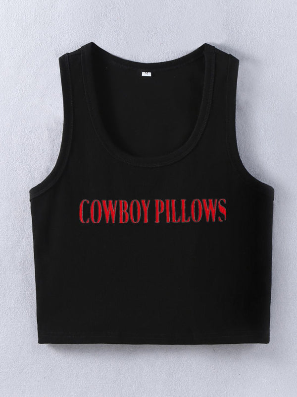 Cowboy Pillows New street style INS trendy short vest women's tops