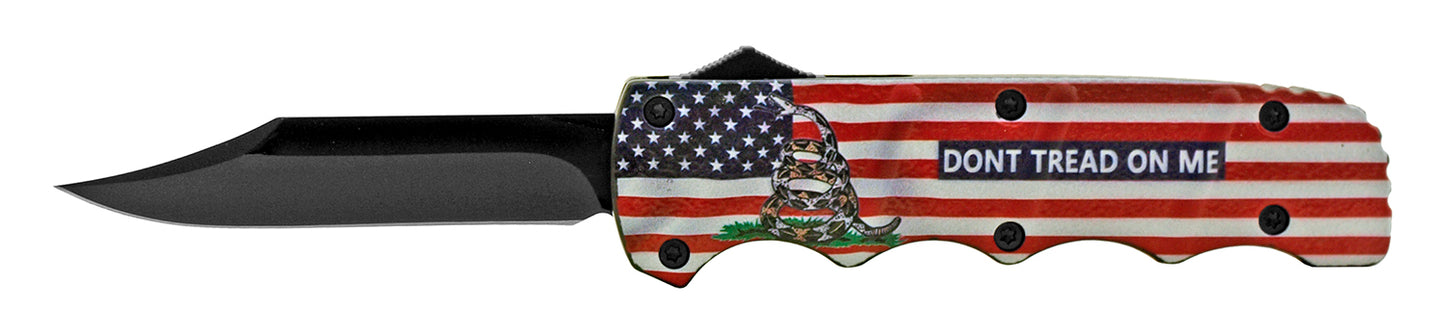 5.25" "Don't Tread on Me" Out the Front Folding Automatic Pocket Knife - Gadsden American Flag