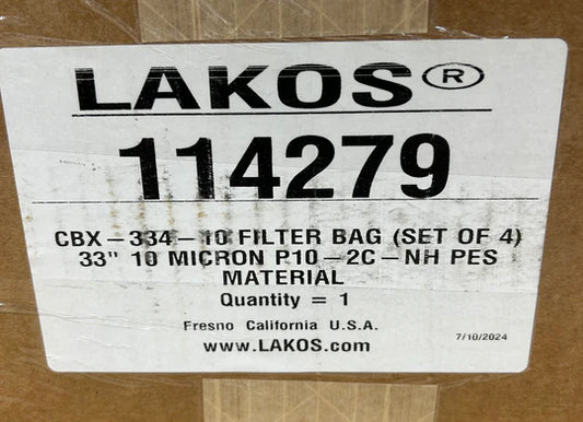 Solids Recovery Vessel 114279 - Lakos 10-Micron Filter Bags - CBX-334-10 (33")(CASE of 4 FILTERS)