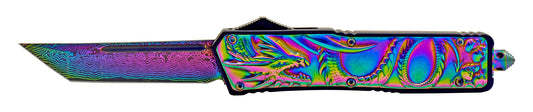 9" Japanese Manga Dragon Warrior OTF Out the Front Automatic Folding Pocket Knife - Metallic Titanium