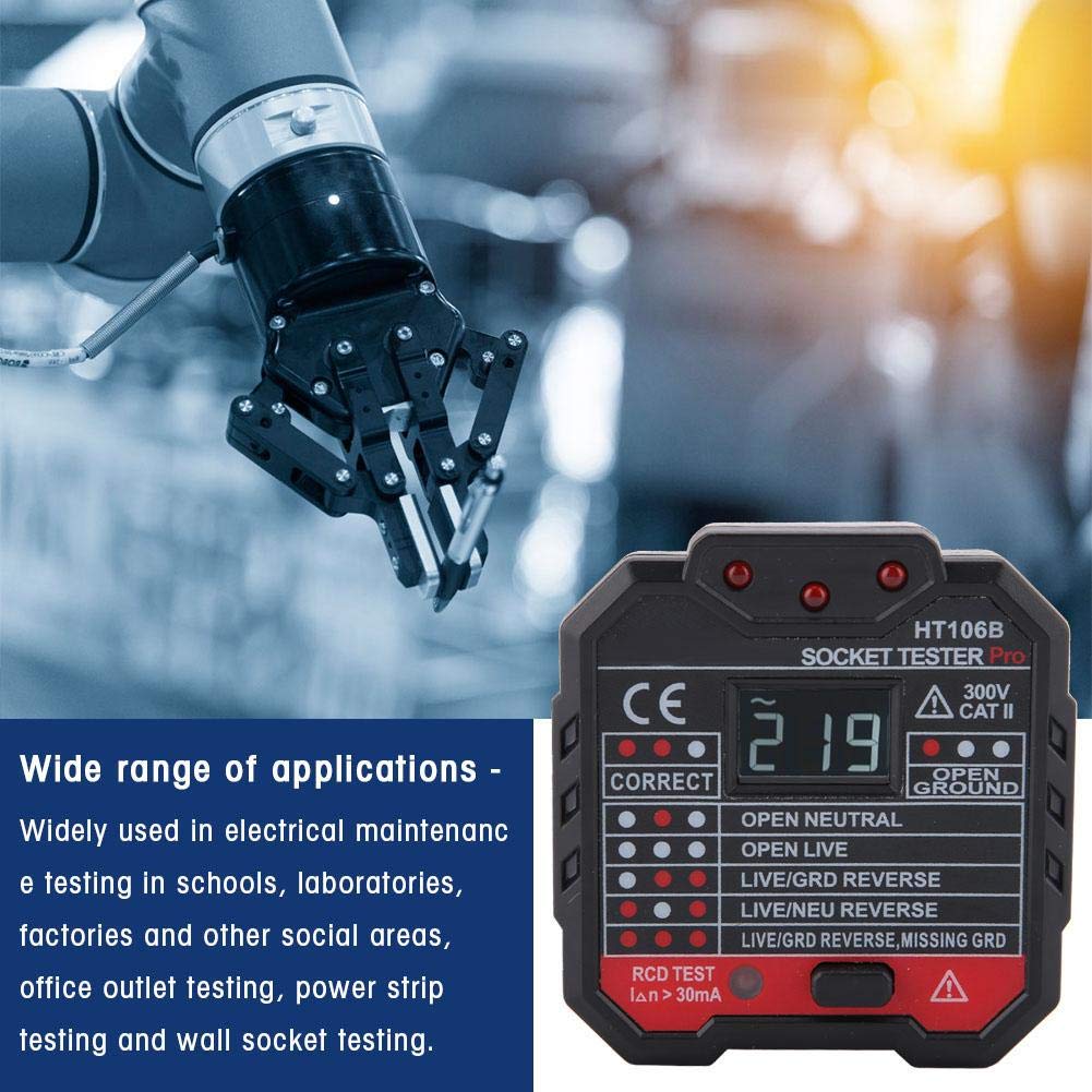 Socket Tester, Automatic HT106D/HT106B/HT106E Outlet Tester Polarity Check with Neutral LCD Display (US Plug)