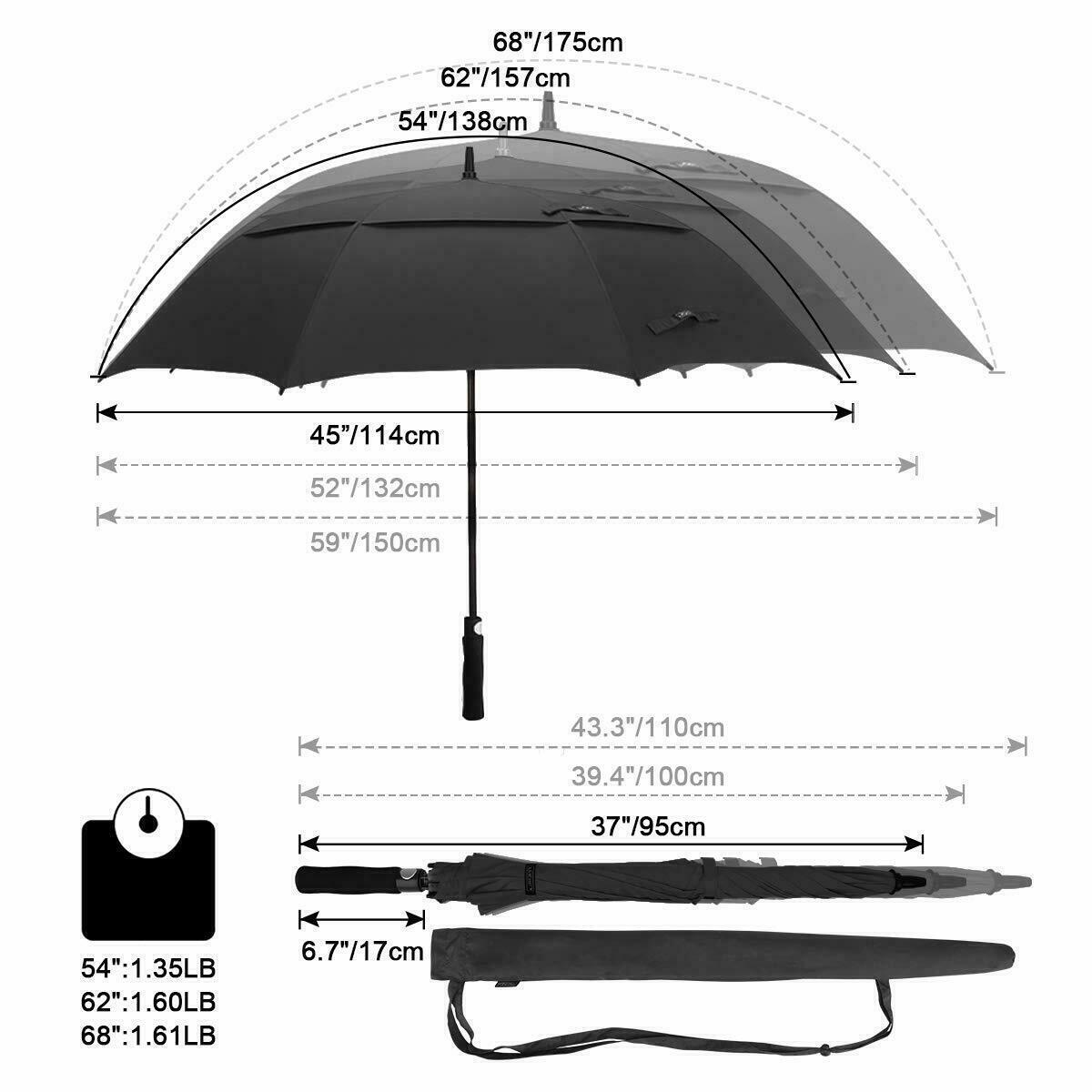 G4Free Automatic Open Double Canopy Windproof Waterproof Umbrellas (3 PACK) 54"