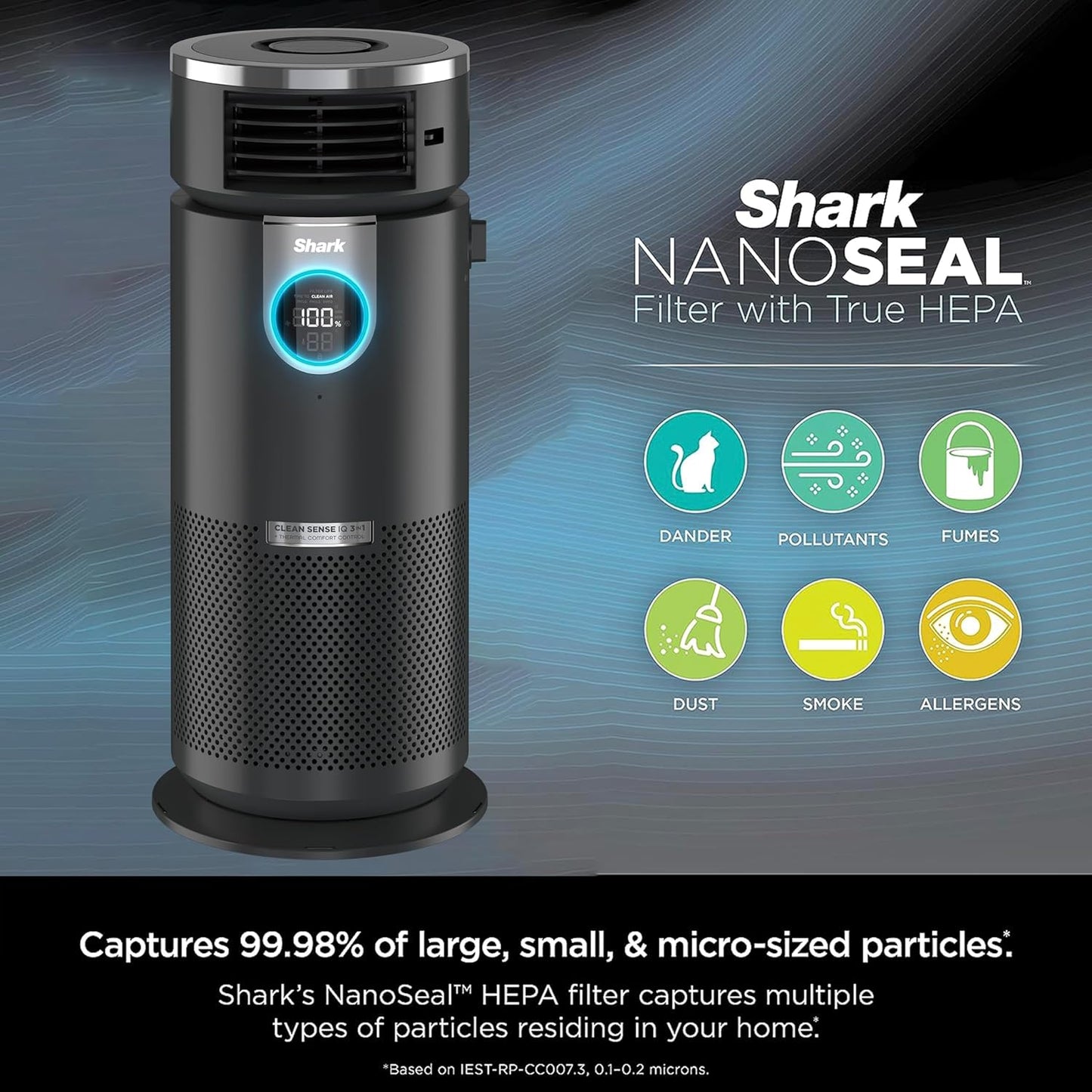 Shark HC451 3-in-1 Clean Sense Air Purifier, Heater & Fan, HEPA Filter, 500 Sq Ft, Oscillating, Small Room, Bedroom, Office, Captures 99.98% of Particles for Clean Air, Dust, Smoke & Allergens, Black