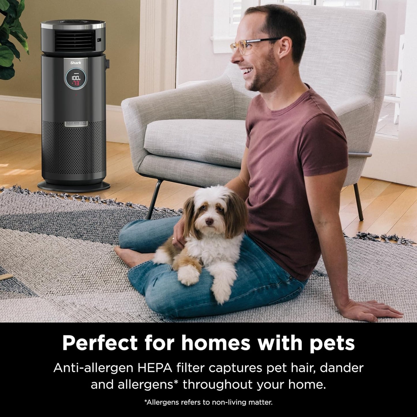 Shark HC451 3-in-1 Clean Sense Air Purifier, Heater & Fan, HEPA Filter, 500 Sq Ft, Oscillating, Small Room, Bedroom, Office, Captures 99.98% of Particles for Clean Air, Dust, Smoke & Allergens, Black