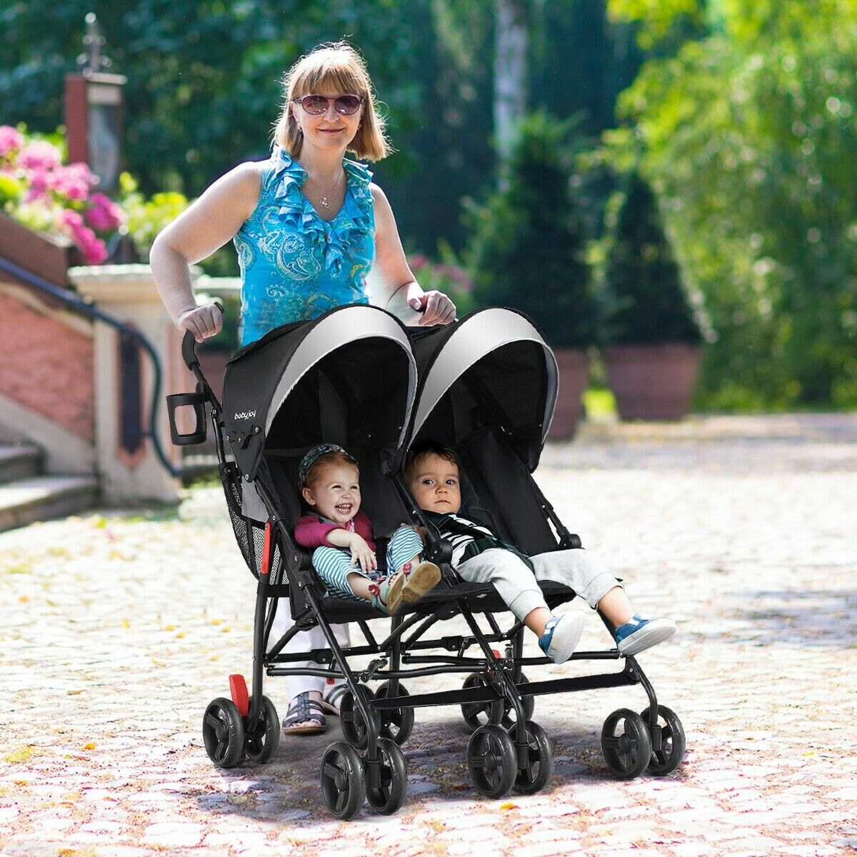 Cost-Way Twin Baby Double Stroller Foldable Kids Ultralight Umbrella Stroller Pushchair