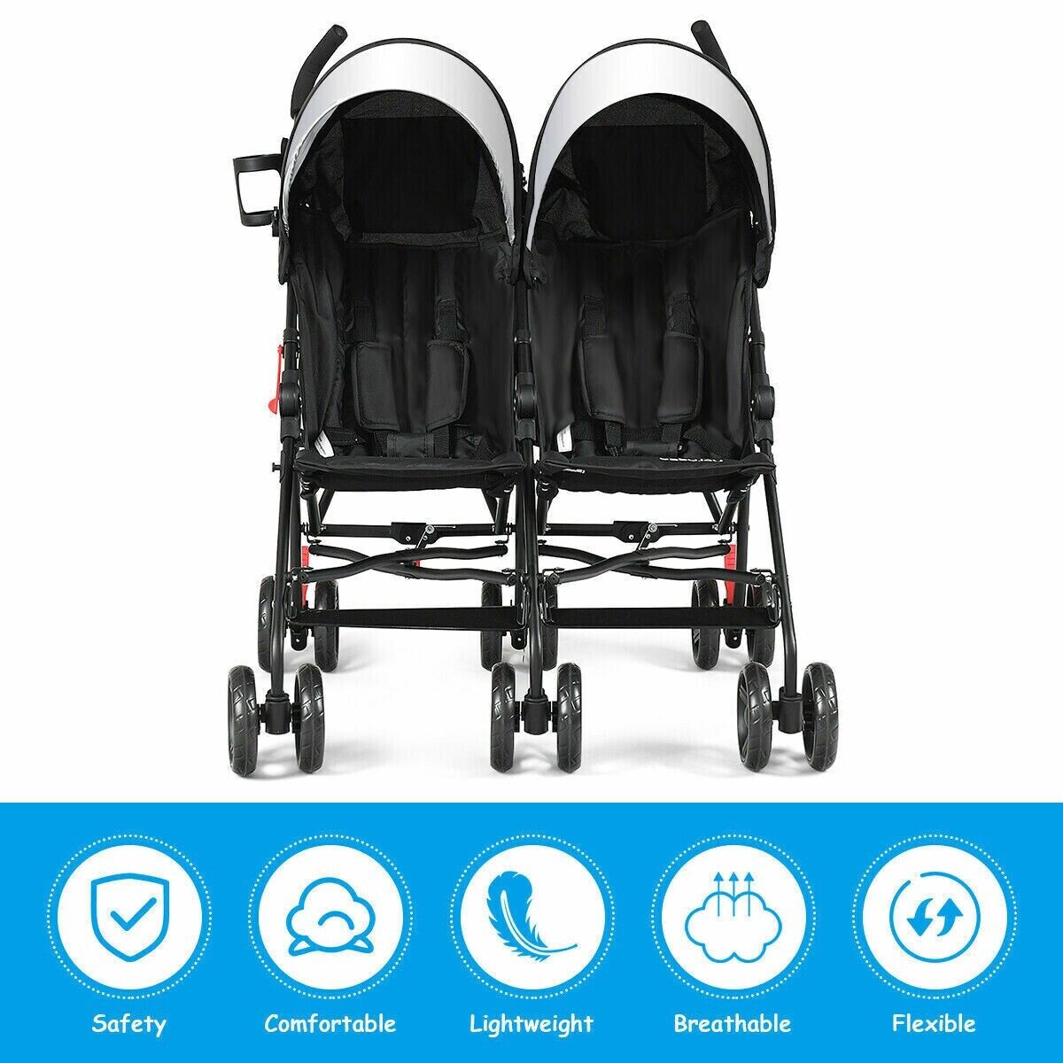 Cost-Way Twin Baby Double Stroller Foldable Kids Ultralight Umbrella Stroller Pushchair