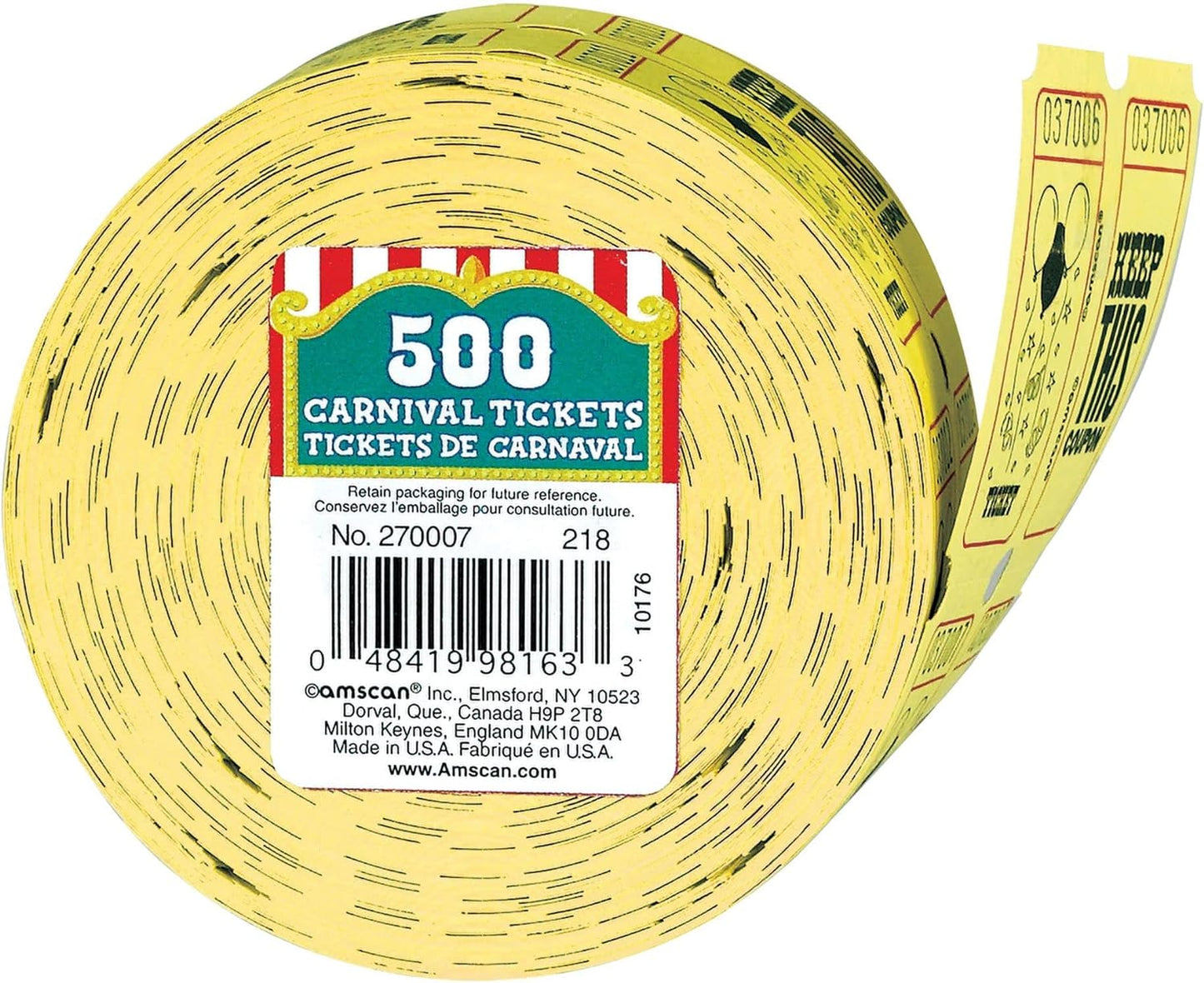 5 PACKS-Carnival Raffle Tickets 500 Count Yellow Auction New Unopened