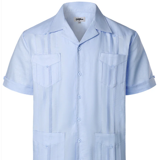 VATPAVE Mens Linen Cuban Guayabera Shirts Casual Button Down Short Sleeve Summer Shirts