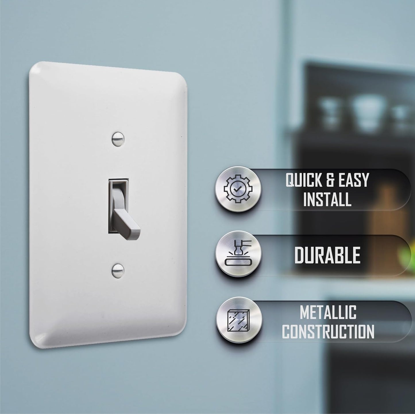 TayMac WMW-T 0.17 in x 3.5 in x 5 in 1-Gang White Smooth Metal Maxi Toggle Wall Plate WMW-T, Outlet Cover Wall Plate with Screws, Light Switch Cover Plate for 1 Device