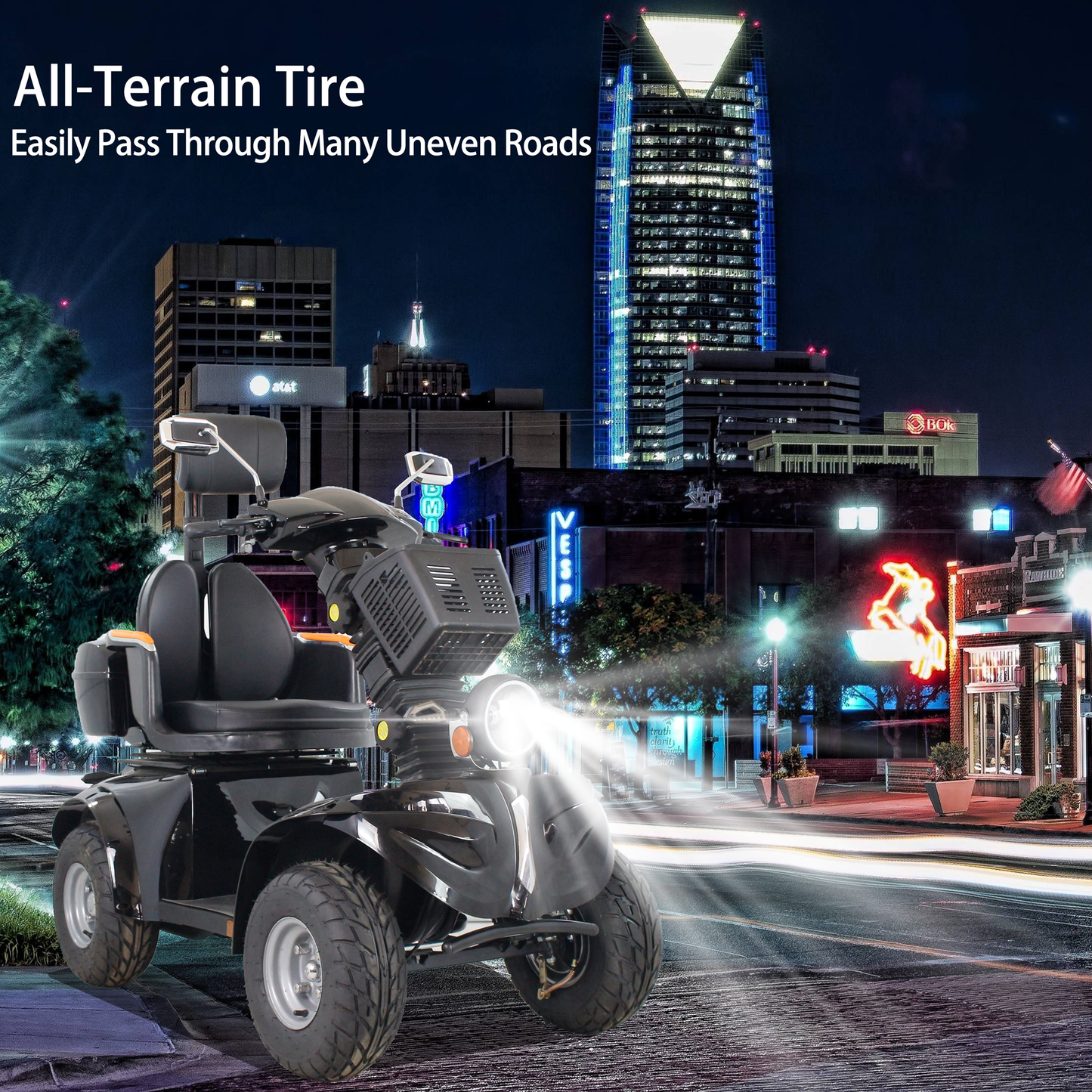 All terrain INTELLIGENT SYSTEM, Three speed, remote control scooter w/headlights, taillights, turn signals & mudguard.