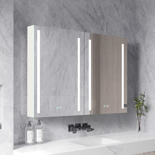 40x30 Inch LED Bathroom Medicine Cabinet Surface Mount Double Door Lighted Medicine Cabinet, Medicine Cabinets for Bathroom with Mirror Defogging, Dimmer White