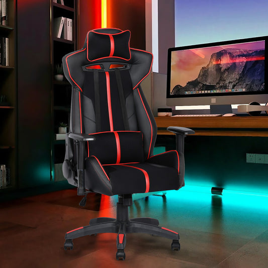Gaming Chair Racing Office Ergonomic Computer PC Adjustable Swivel Chair with Fully Reclining Back in Red LeatherSoft