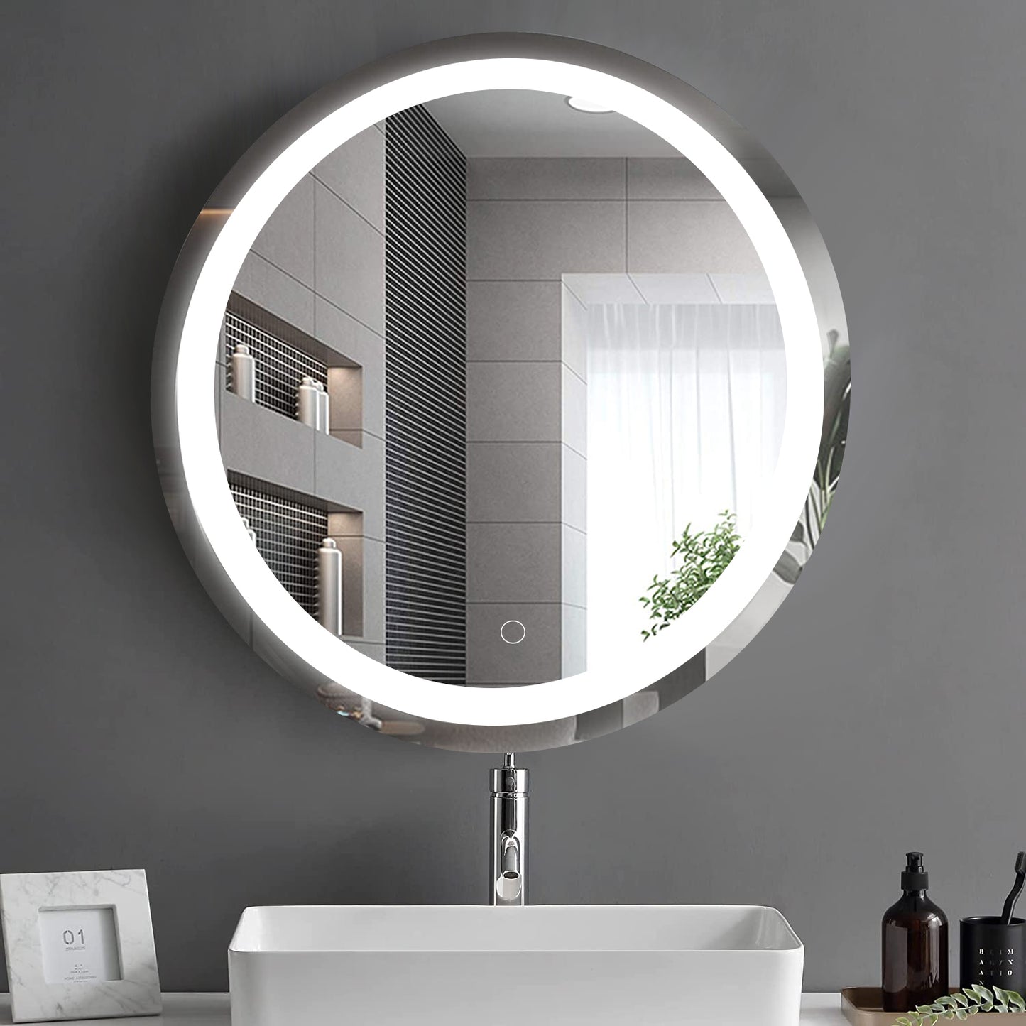 24 Inch LED Round Bathroom Mirror ANTI-FOGGING AND WATERPROOF