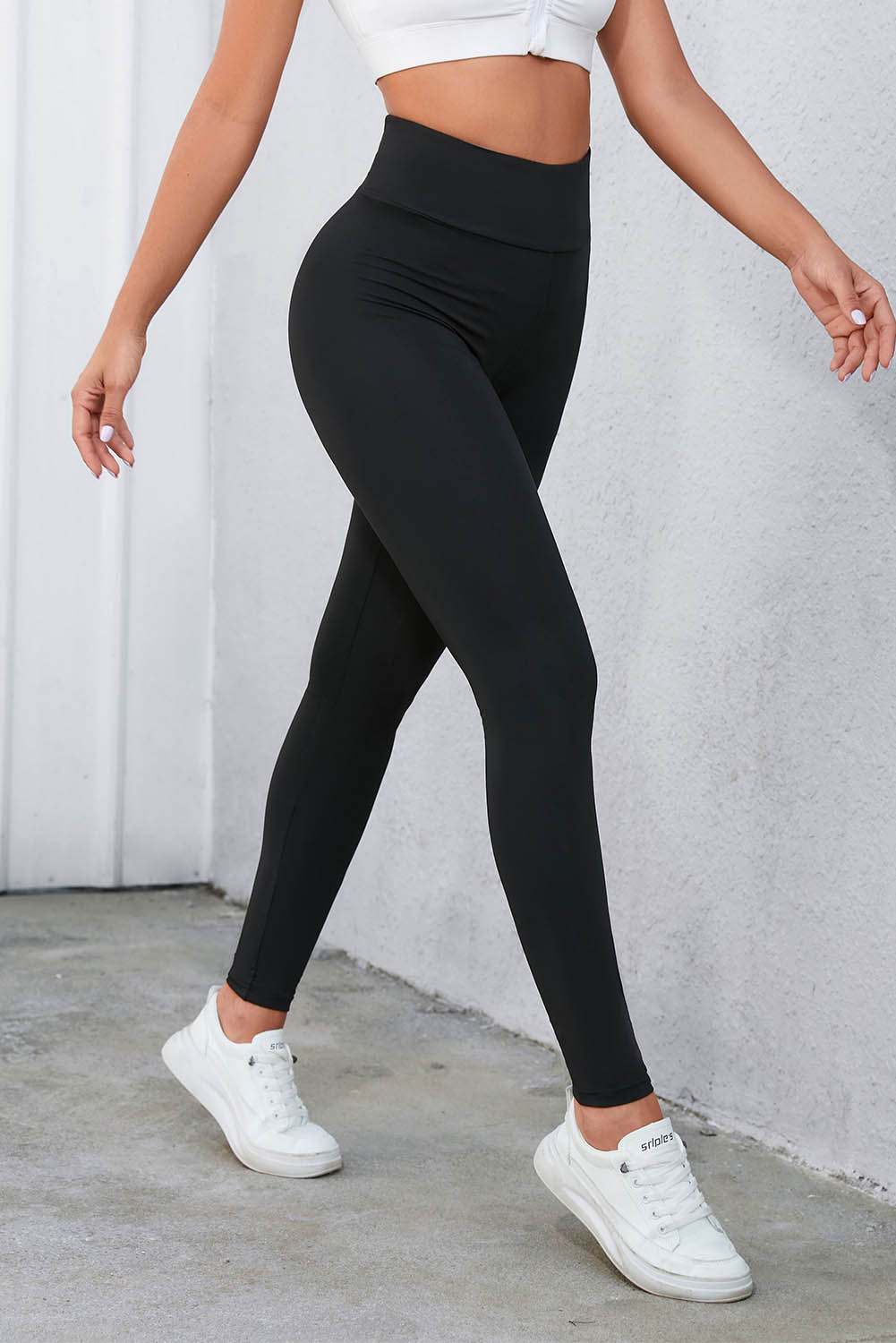 black criss cross tummy control high waist leggings